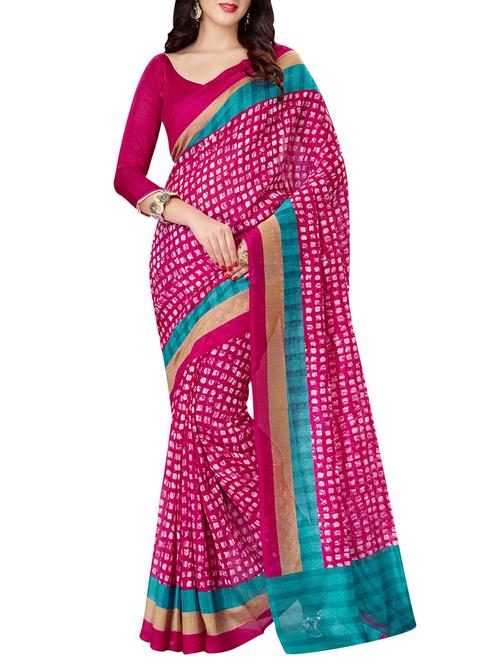 pink printed art silk saree with blouse - 14390671 - Very Small Image - 1