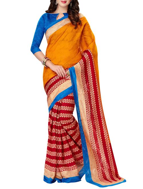 orange printed art silk half and half saree with blouse - 14390681 - Very Small Image - 1