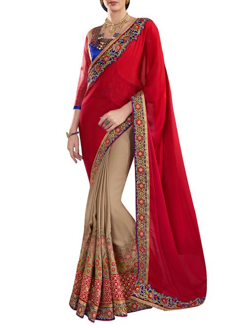 embroidered half and half saree with blouse - 14390690 - Very Small Image - 1