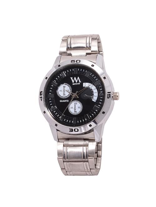 watch me black dial silver leather strap watch for men and boys awc-010 - 14391185 - Very Small Image - 1