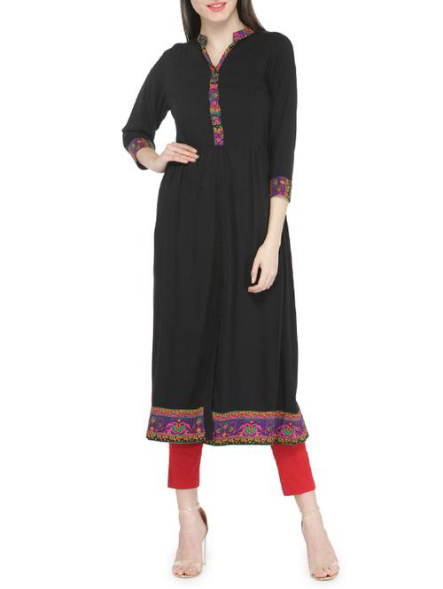 black cotton aline kurta - 14391650 - Very Small Image - 1