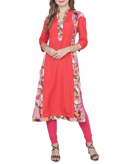 red poly cotton straight kurta - 14393149 - Very Small Image - 1
