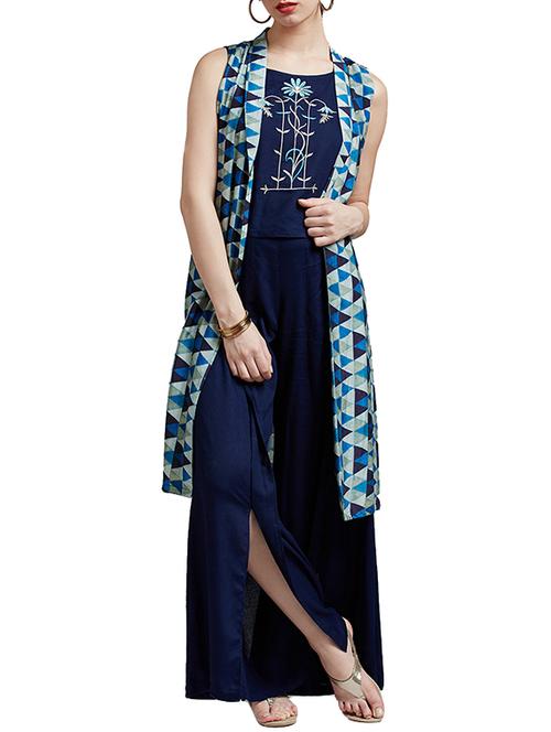 blue viscose kurta palazzo set - 14394131 - Very Small Image - 1