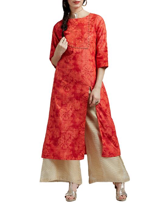 red kurta palazzo set - 14394140 - Very Small Image - 1