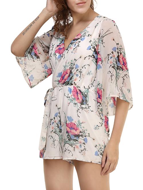cream floral printed romper - 14395025 - Very Small Image - 1