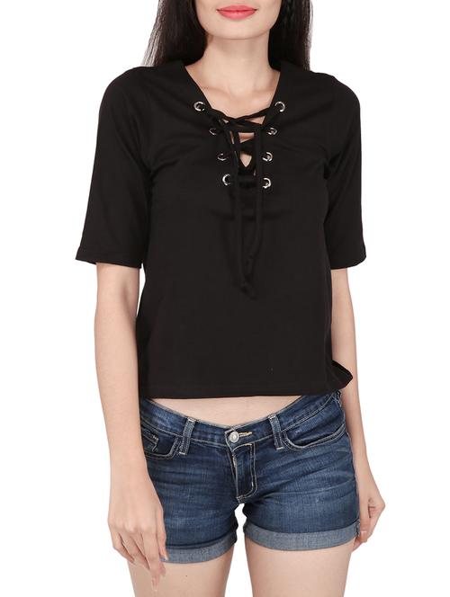 solid black cotton top - 14396309 - Very Small Image - 1