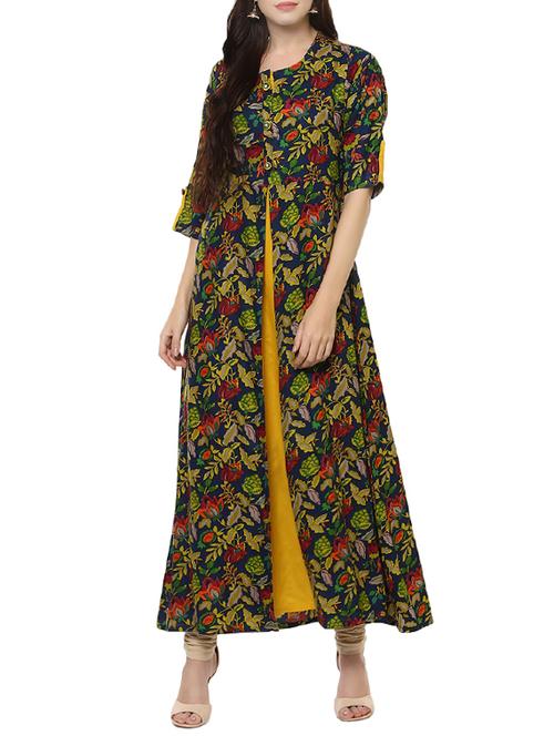 blue rayon a-line kurta - 14396637 - Very Small Image - 1