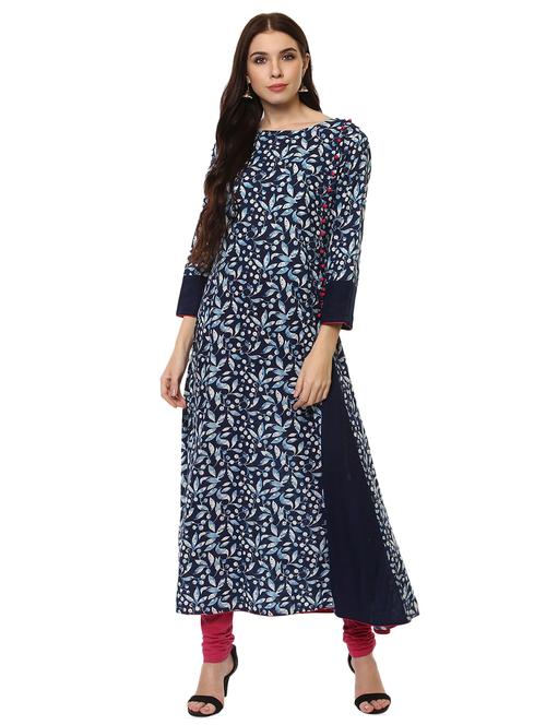 indigo cotton a-line kurta - 14396648 - Very Small Image - 1