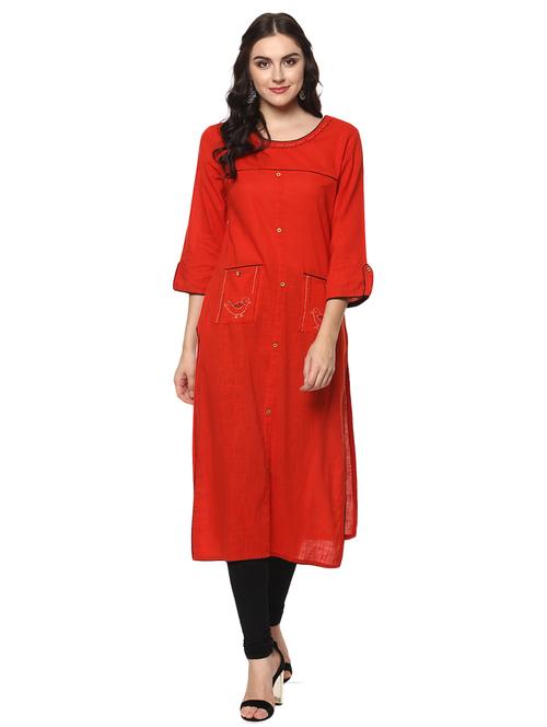 red rayon straight kurta - 14396649 - Very Small Image - 1