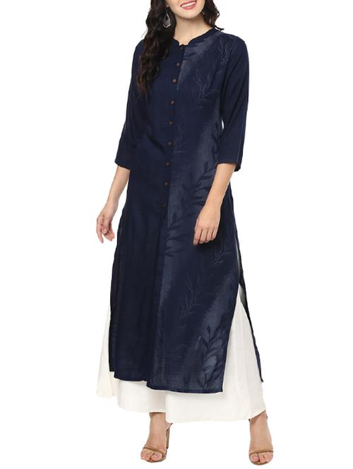 blue rayon straight kurta - 14396658 - Very Small Image - 1