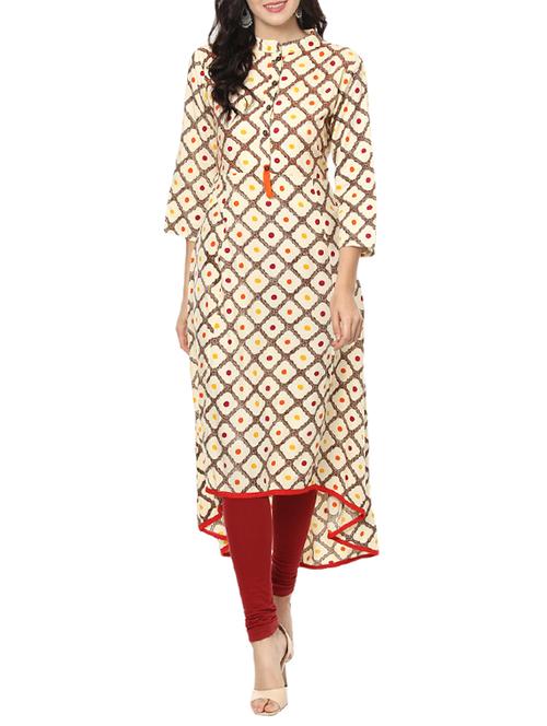 cream rayon high low kurta - 14396667 - Very Small Image - 1