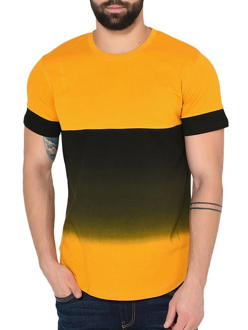 yellow cotton color block t-shirt - 14397084 - Very Small Image - 1