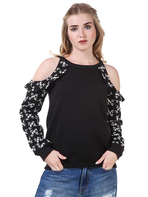 black fleece cold shoulder sweatshirt - 14397951 - Very Small Image - 1