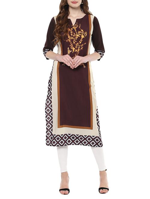 brown crepe straight kurta - 14398211 - Very Small Image - 1