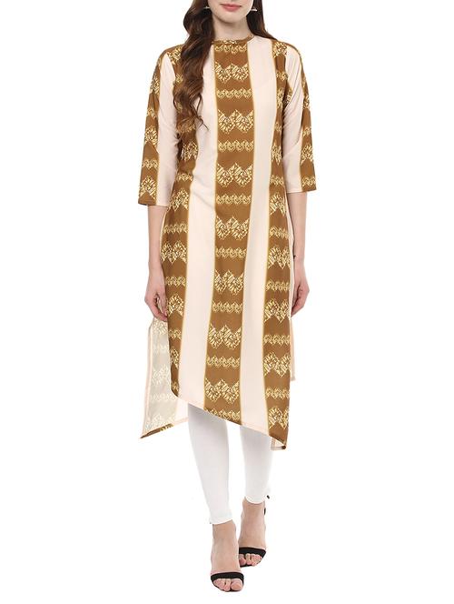 brown crepe asymmetric kurta - 14398215 - Very Small Image - 1