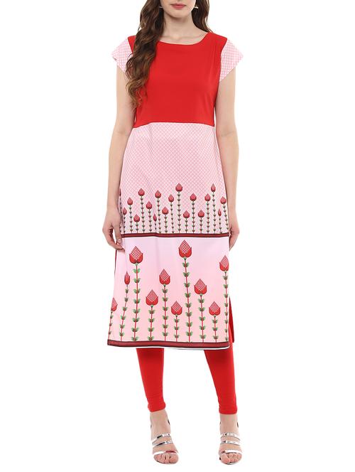 red crepe straight kurta - 14398219 - Very Small Image - 1