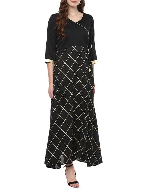 black poly silk high-slit kurta - 14398224 - Very Small Image - 1