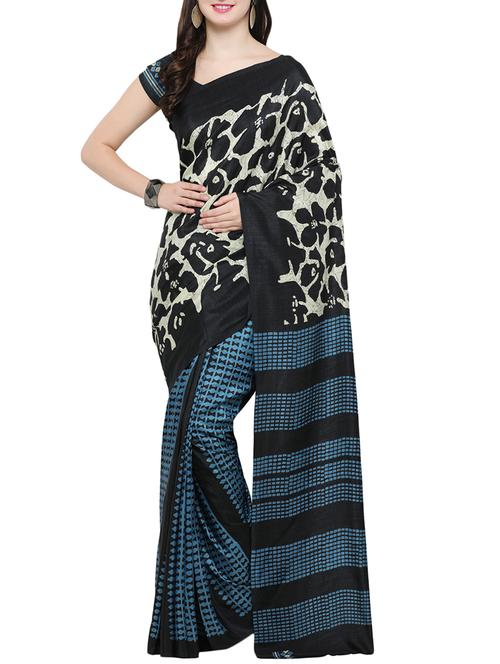 floral tussar silk saree with blouse - 14398639 - Very Small Image - 1