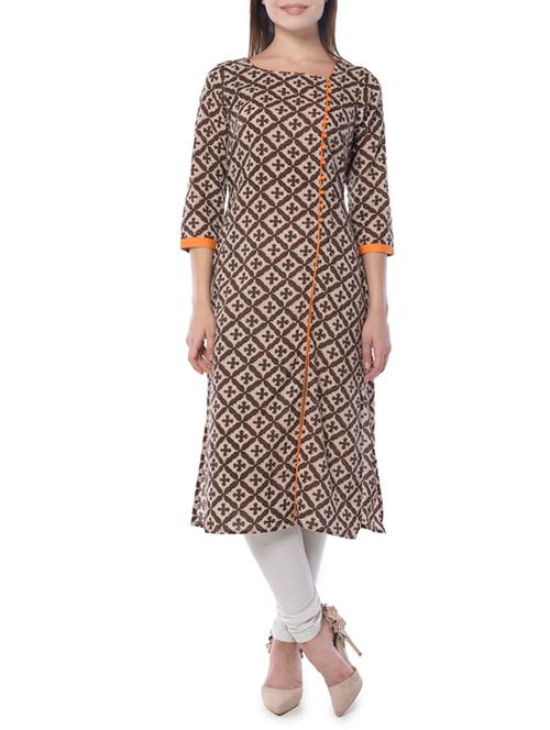 brown cotton straight kurta - 14399675 - Very Small Image - 1