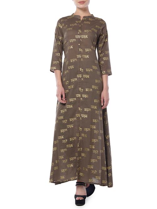 brown cotton a-line kurta - 14399688 - Very Small Image - 1