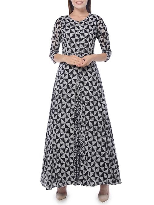 black cotton flared kurta - 14399700 - Very Small Image - 1
