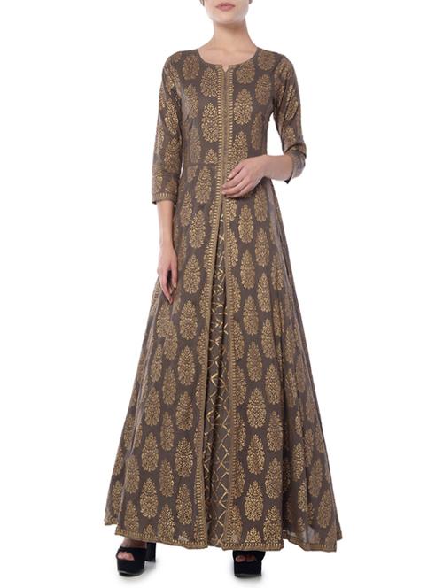 brown cotton high slit kurta - 14399705 - Very Small Image - 1