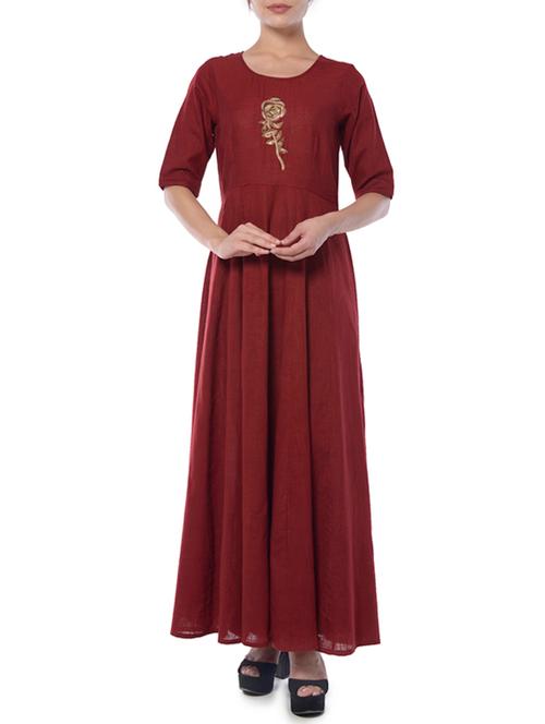 maroon cotton fusion dress - 14399707 - Very Small Image - 1