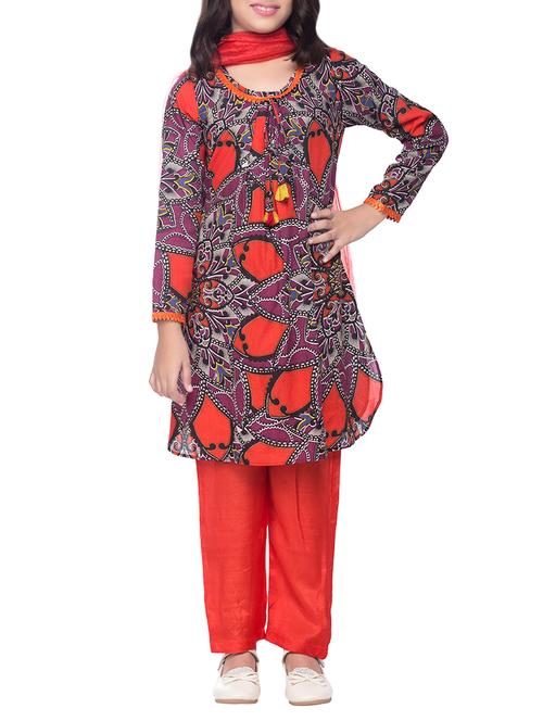 red colored cotton suit set - 14399882 - Very Small Image - 1