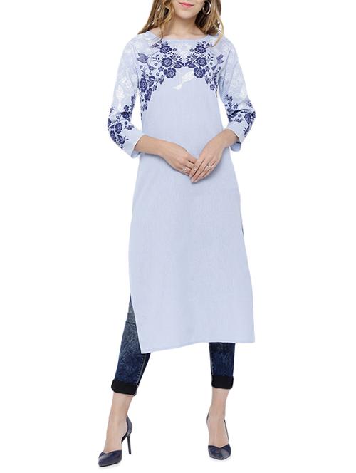 sky blue cotton straight kurta - 14401270 - Very Small Image - 1