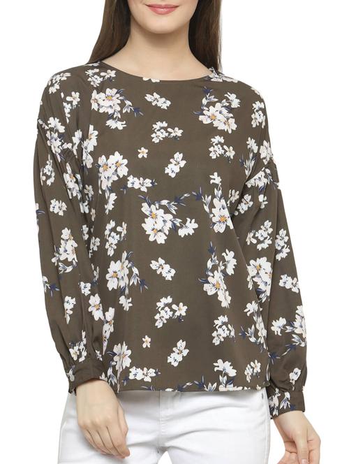 olive green floral top - 14401431 - Very Small Image - 1