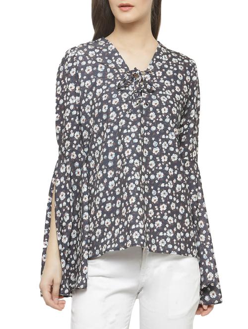 black floral slit sleeves top - 14401433 - Very Small Image - 1