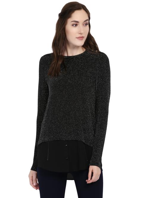black colored crew neck top - 14402313 - Very Small Image - 1
