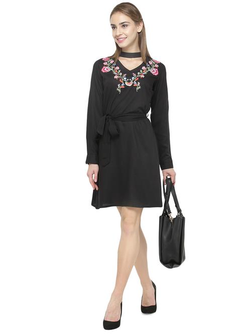black front bow tie up dress - 14402432 - Very Small Image - 1