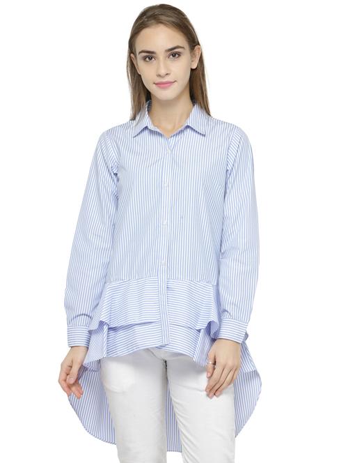 light blue cotton stripped asymmetrical tunic - 14402440 - Very Small Image - 1