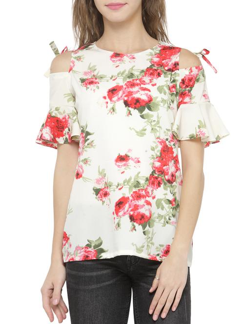 white floral cold shoulder top - 14402446 - Very Small Image - 1