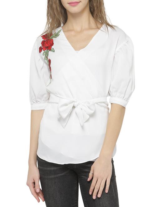 tie front floral embroidered top - 14402457 - Very Small Image - 1