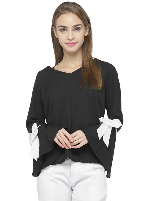 black flute sleeved top - 14402463 - Very Small Image - 1