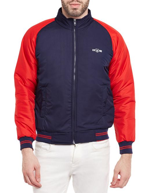 navy blue nylon color block bomber jacket - 14404934 - Very Small Image - 1