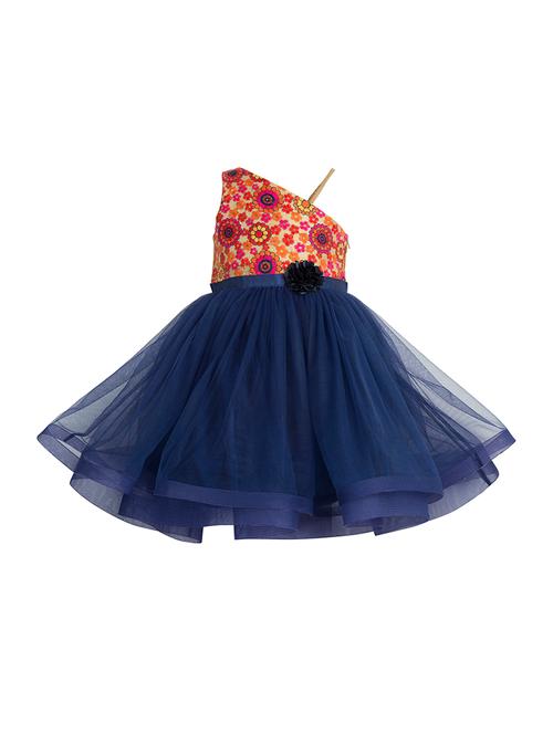 navy blue floral one shoulder frock - 14407400 - Very Small Image - 1