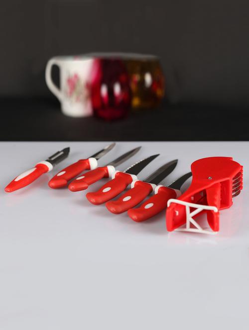 jen 7-pcs red combo of 1 veg cutter, 1 peeler and 5 knife - 14407426 - Very Small Image - 1