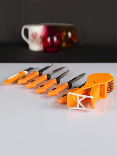 jen 7-pcs orange combo of 1 veg cutter, 1 peeler and 5 knife - 14407429 - Very Small Image - 1