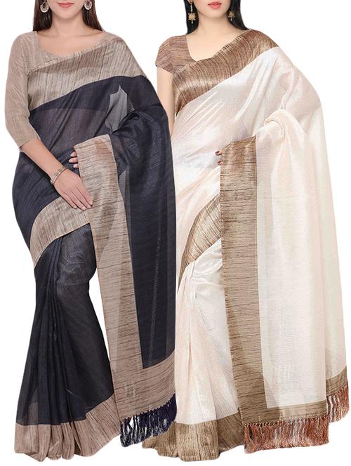 multi colored tussar silk combo saree with blouse - 14407835 - Very Small Image - 1