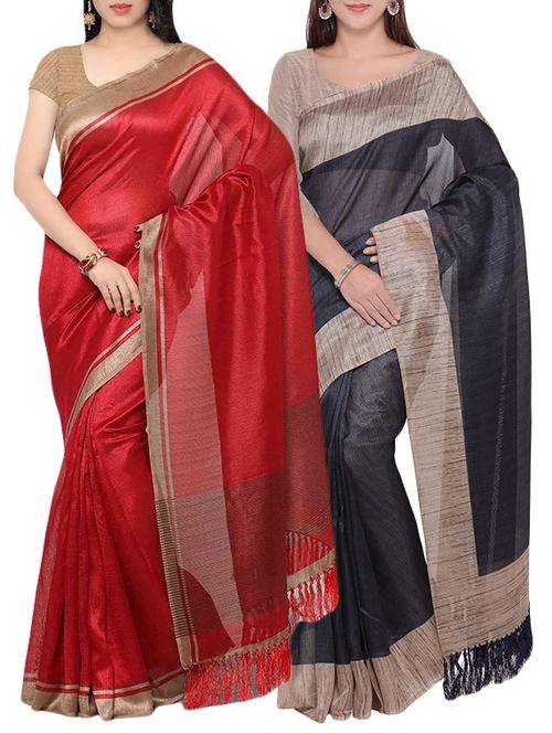 multi colored tussar silk combo saree with blouse - 14407839 - Very Small Image - 1
