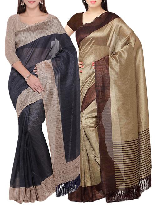 multi colored tussar silk combo saree with blouse - 14407844 - Very Small Image - 1