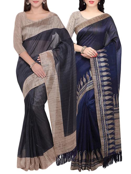 multi colored tussar silk combo saree with blouse - 14407851 - Very Small Image - 1