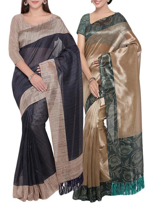 multi colored tussar silk combo saree with blouse - 14407856 - Very Small Image - 1