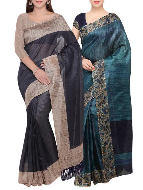 multi colored tussar silk combo saree with blouse - 14407871 - Very Small Image - 1