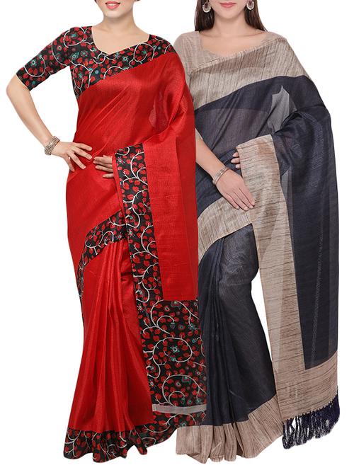 multi colored tussar silk combo saree with blouse - 14407874 - Very Small Image - 1