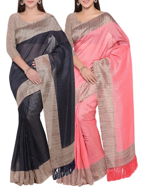 multi colored tussar silk combo saree with blouse - 14407884 - Very Small Image - 1