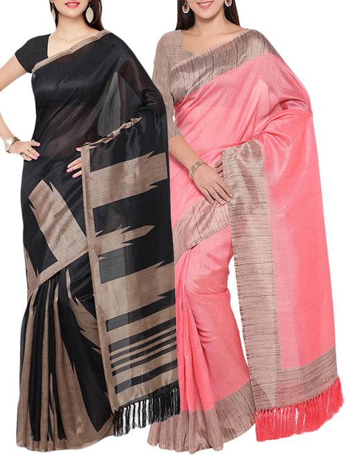 multi colored tussar silk combo saree with blouse - 14407900 - Very Small Image - 1